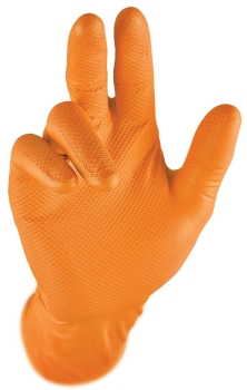 Preview: Grippaz Nitril Handschuhe mit Fischschuppenmuster 50 Stück Farbe Orange Größe XL